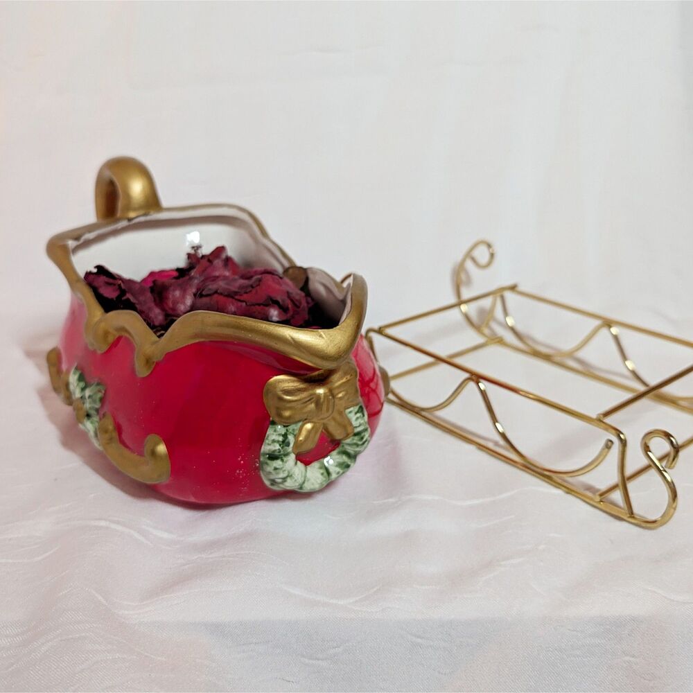 Vintage Red Santa Sleigh Server Tablescape Candy Ceramic 10"